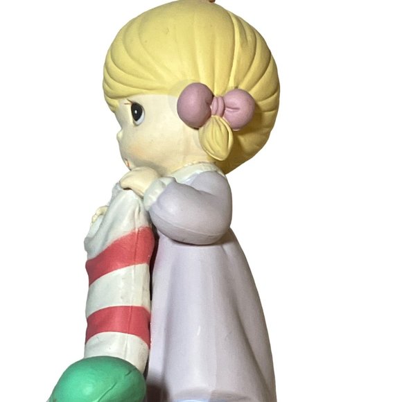 1995 Enesco Precious Moments - Girl Holding Red/ White Stocking Figurine #169951 - Picture 5 of 11